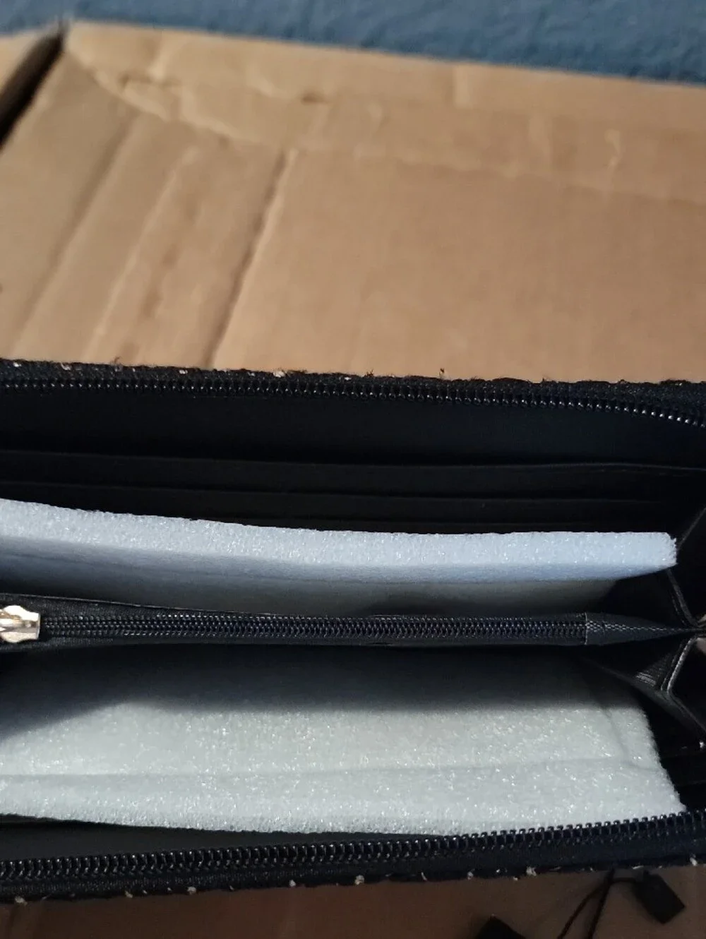 Badgley Mischka Black and Gold Tweed Zip-Around Wallet